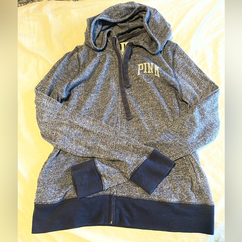 VS PINK Marled Blue Full Zip Hoodie